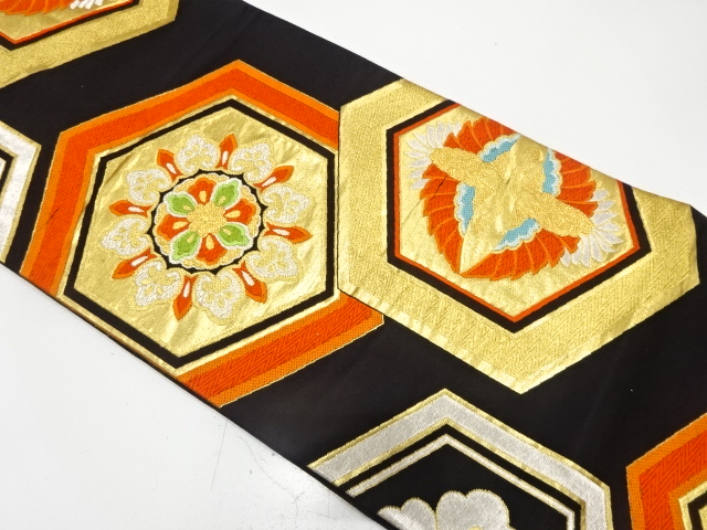 JAPANESE KIMONO / ANTIQUE FUKURO OBI / SILK / KIKKO PATTERN